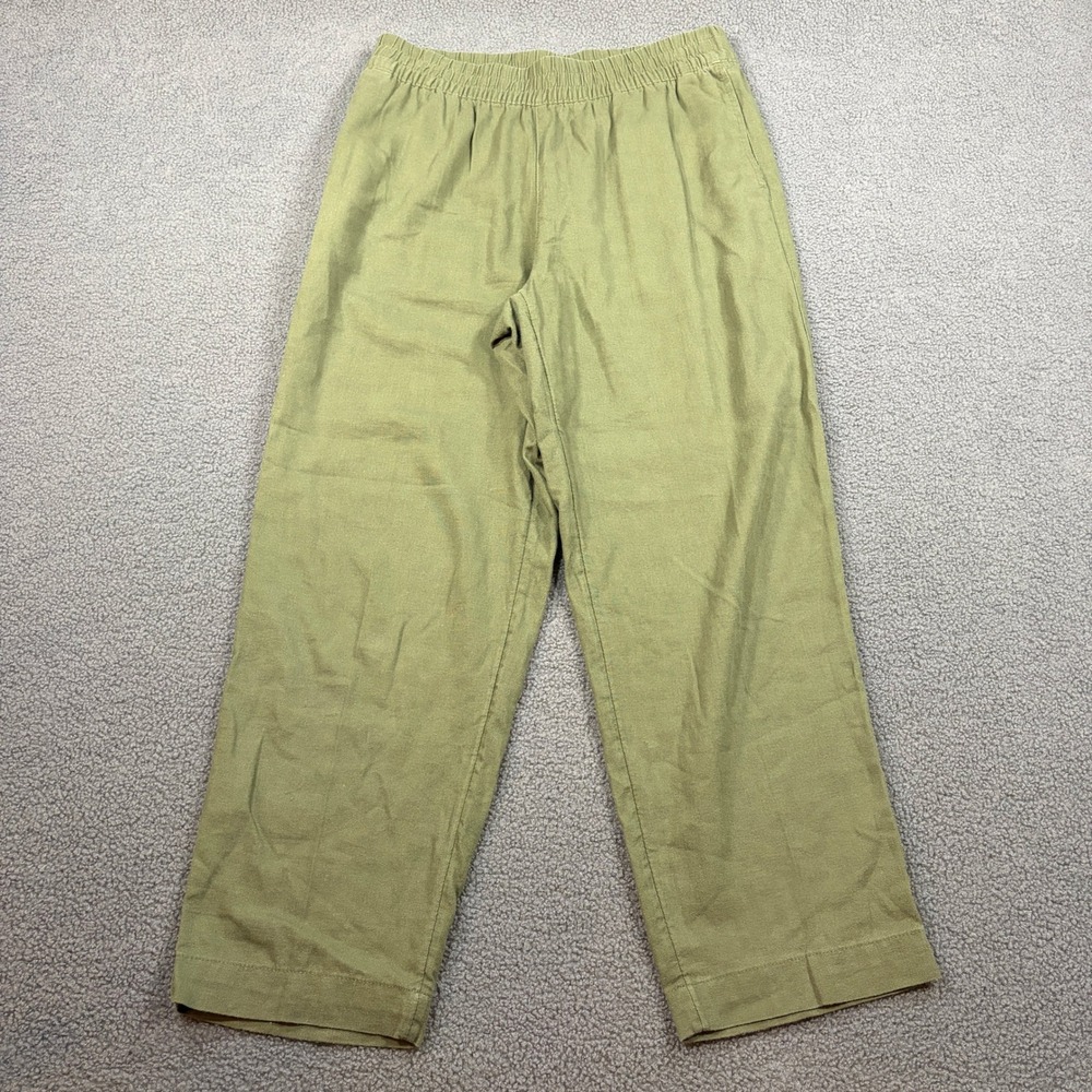 Old Navy Pants Womens M Olive Linen Straight High Rise Comfort Waist 811889-04